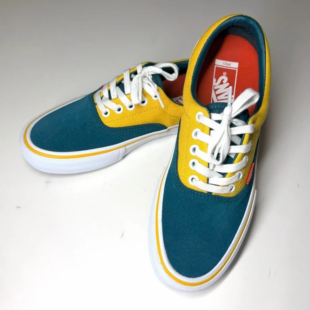 Vans Men's Era Pro Prime Atlantic Green Yellow Canvas Suede shoes Size- 7.5